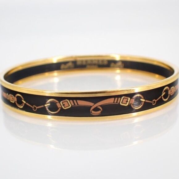 Hermès Enamel Bangle - Black & Gold Cloisonné, 21cm - Picture 1 of 3